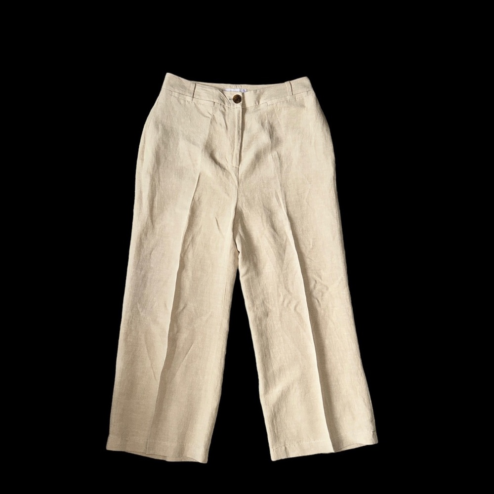 Chelsea 28 High Rise Wide Leg Cropped Linen Pants Size 6 Minimalist Neutral